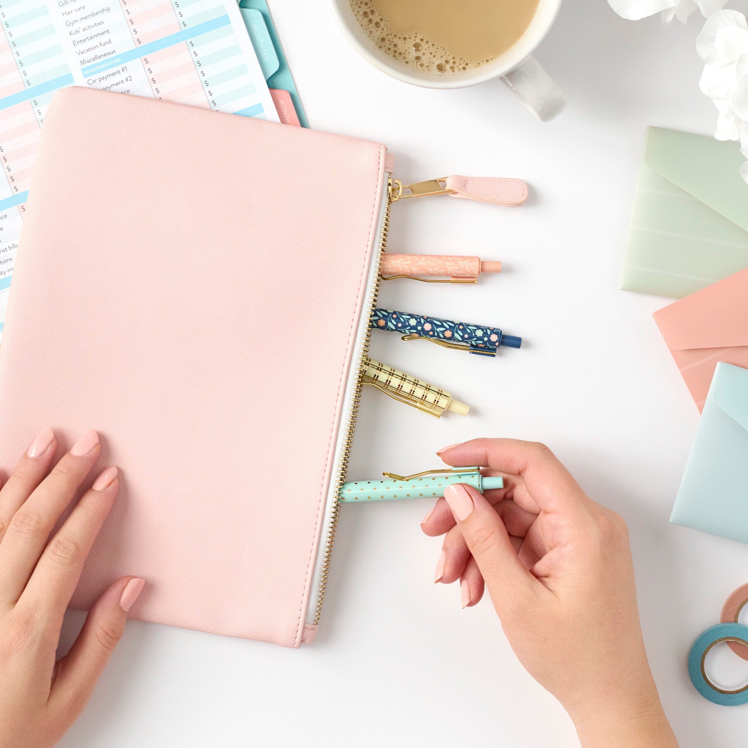 2nd edition gel pens in pink zipper pouch