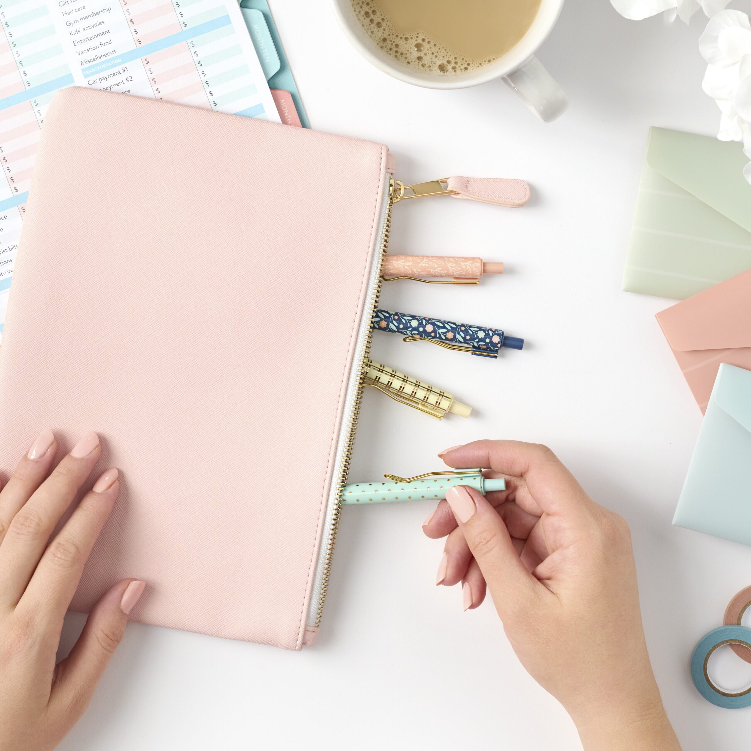 2nd edition gel pens in pink zipper pouch